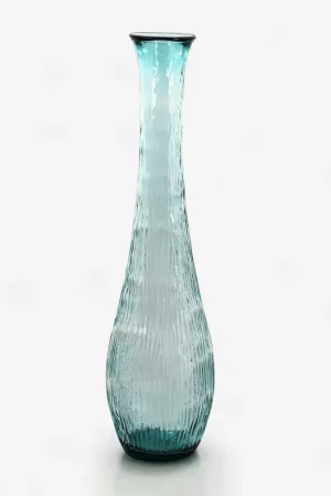 Certifié Vase strié 'Cleo' bleu et transparent